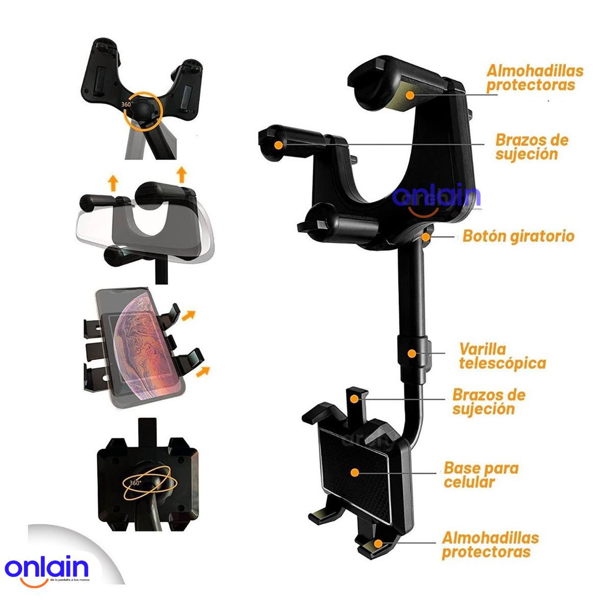 Soporte para Celular de Retrovisor 360º